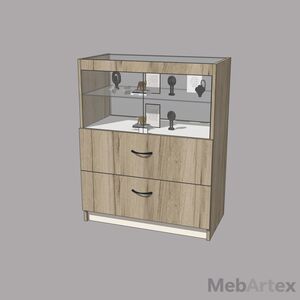 Торговый прилавок с распашными стеклянными дверцами, стеклянными полками и выдвижными ящиками ДС-3